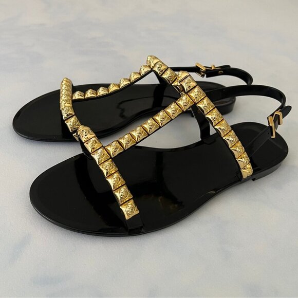 Stuart Weitzam Strapy Black & Gold Jelrose Sandals - Picture 3 of 7